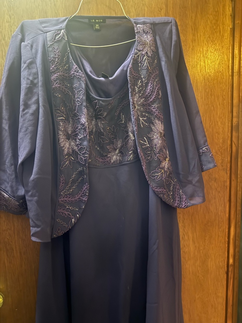 Elegant Purple Embroidered Dress & Jacket Set